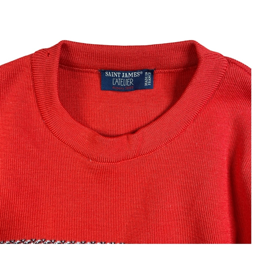 Saint James L' Atelier 100% Wool Color Block Navy Blue Red Women Sweater Size 6 - Picture 14 of 16